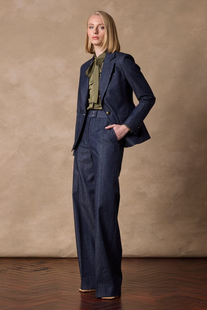 Lily Suit - Blue Denim Cashmere Blazer for Women | Elegant Office Wear & Business Casual Outfit