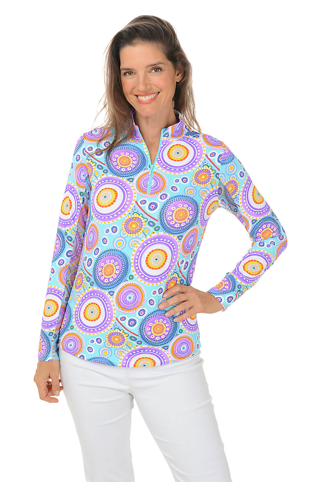 Seafoam Leona Mandala UPF50+ Sun Protection Shirt for Women - Lightweight, Breathable & UV Blocking for Beach, Hiking & Outdoor Activities