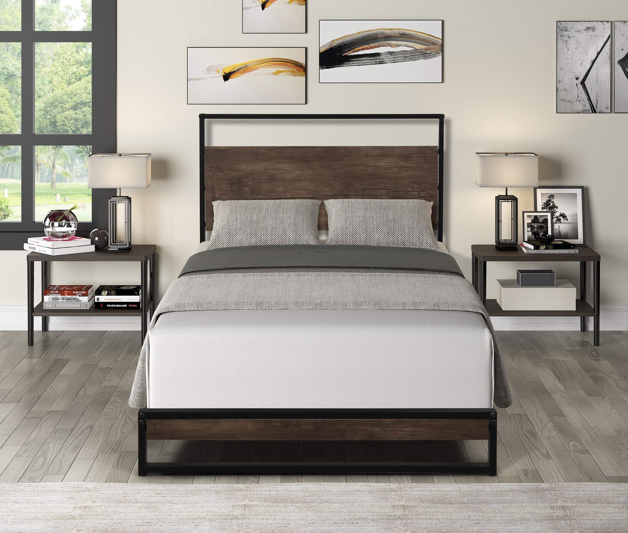 Danxee Twin Size Metal and Wood Platform Bed Frame with Headboard & Wood Slat Support - No Box Spring Needed, Sturdy Modern Design for Small Spaces, Kids Rooms & Guest Bedrooms