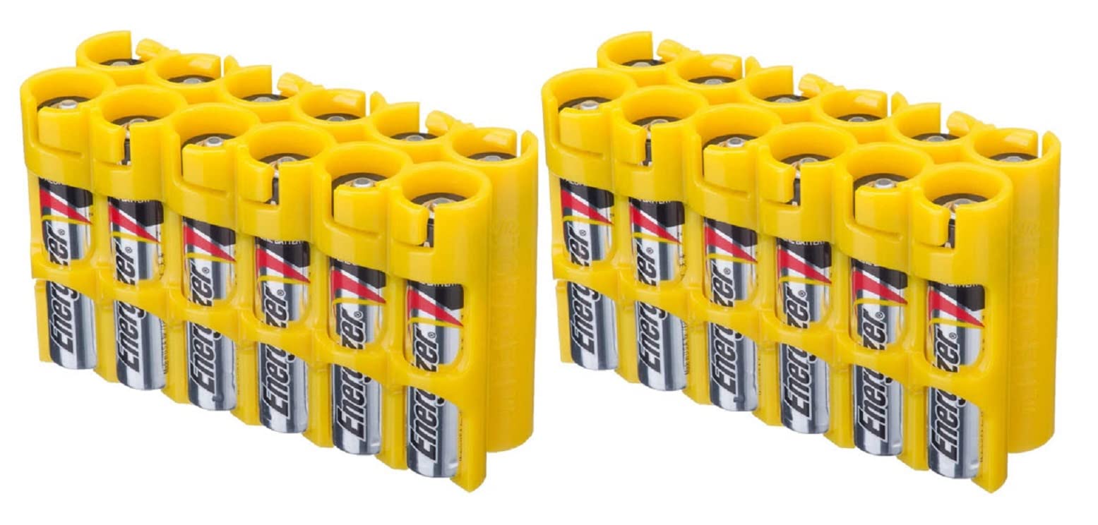 AAA12pkCY AAA Battery Organizer (2 Pack) - Yellow, Holds 12 AAA Batteries (Not Included) - Perfect for Home, Office & Emergency Kits