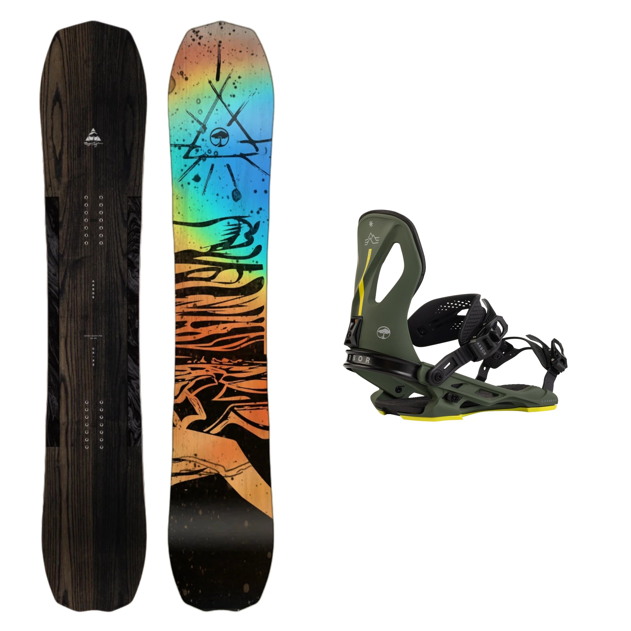 Arbor Bryan Iguchi Pro Camber Snowboard with Cypress Pat Moore Bindings 2025 - All-Mountain Freestyle Snowboard for Powder & Park Riding