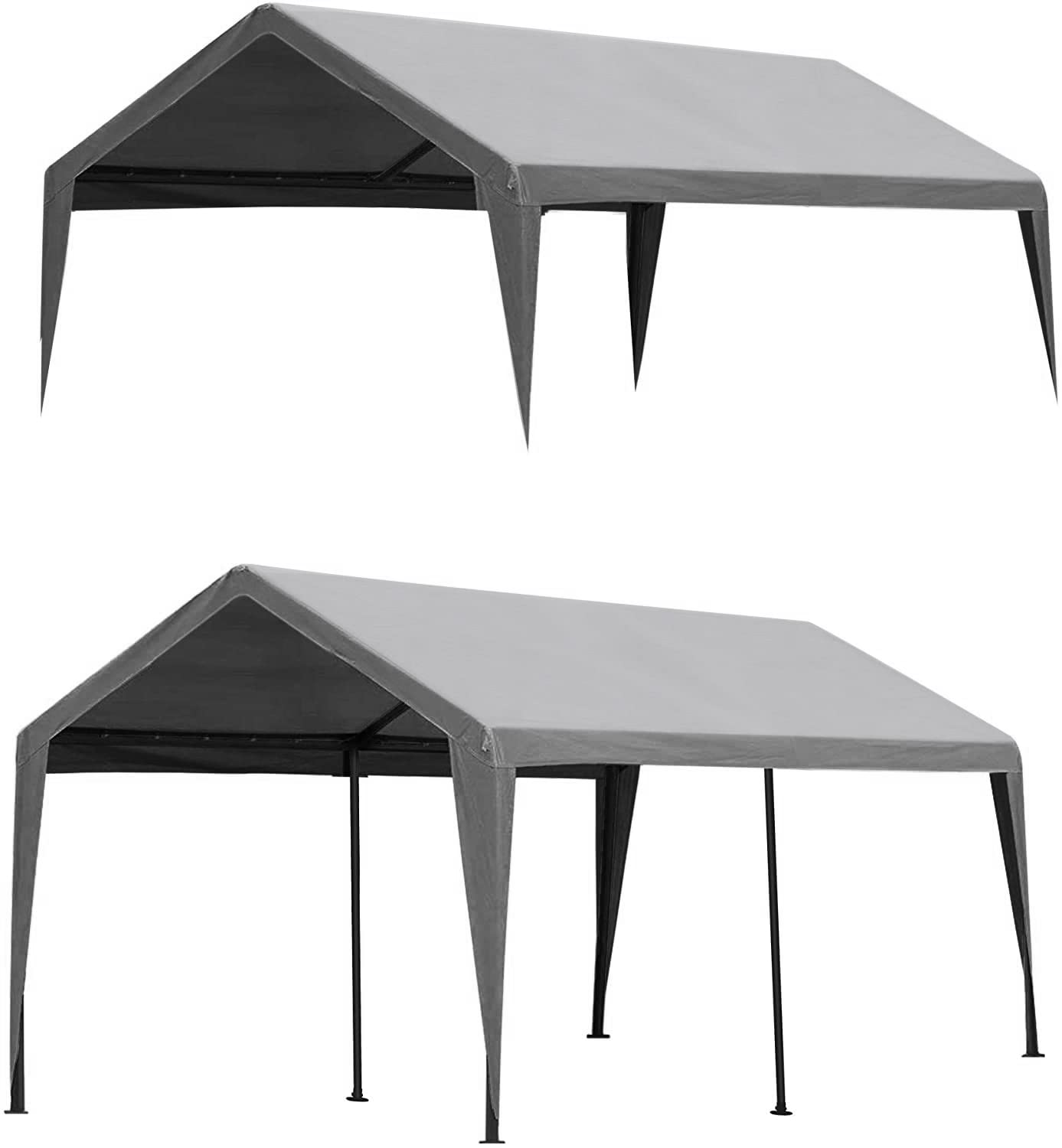 ABBA Patio 10x20 Feet Grey Carport Replacement Canopy Cover with Fabric Pole Skirts & Ball Bungees - Durable Garage Shelter Top for Outdoor Protection, Weatherproof Shade Solution for Cars, Boats, RVs and Backyard Storage