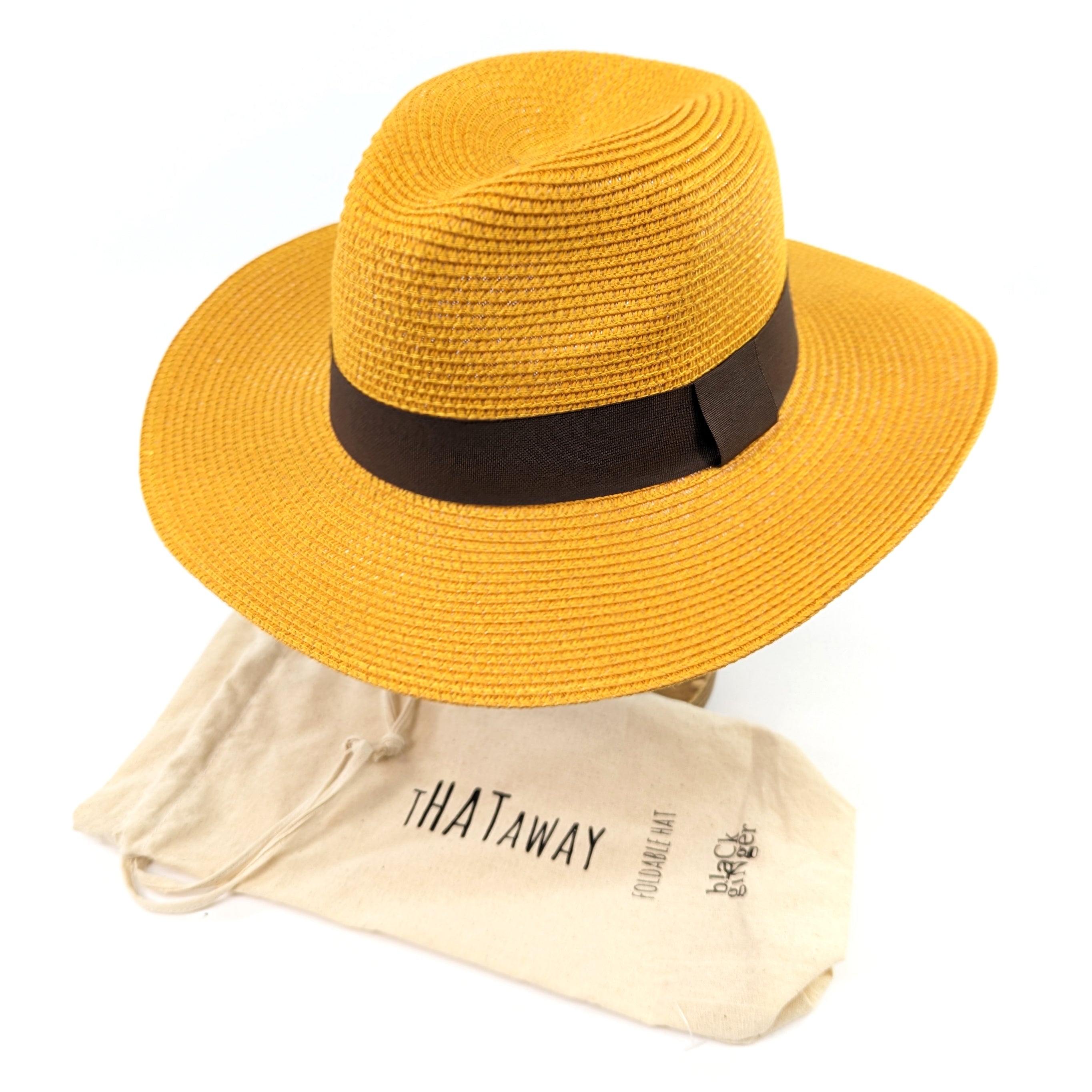 Mustard Panama Folding Hat for Men & Women - 59cm Wide Brim Sun Hat - Lightweight & Packable Summer Beach Hat for Travel, Outdoor, and Vacation