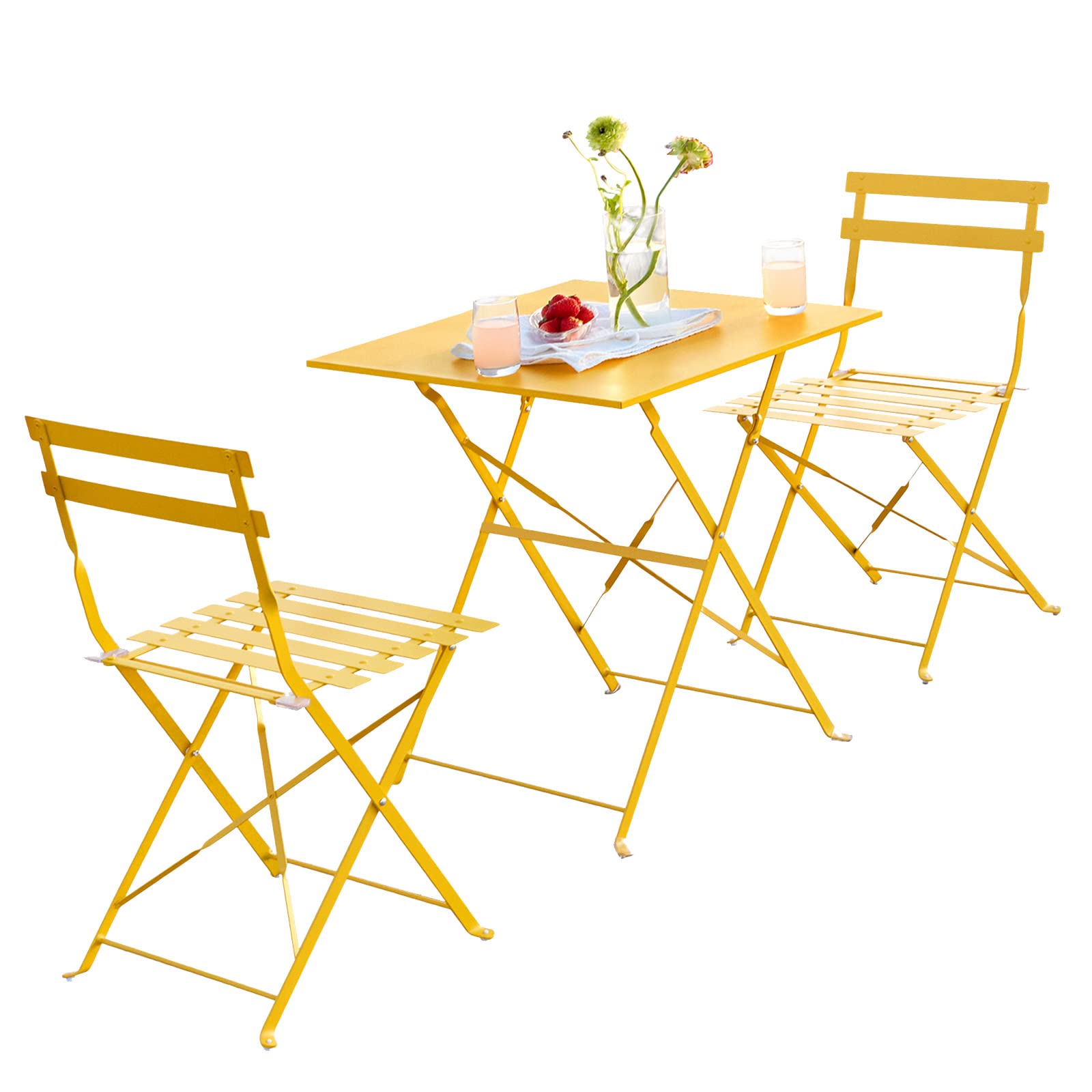 SUMETURE 3-Piece Patio Bistro Set - Foldable Outdoor Furniture with 1 Table & 2 Chairs for Patio, Garden, Yard or Balcony (Yellow) - Perfect for Small Spaces, Outdoor Dining & Relaxing