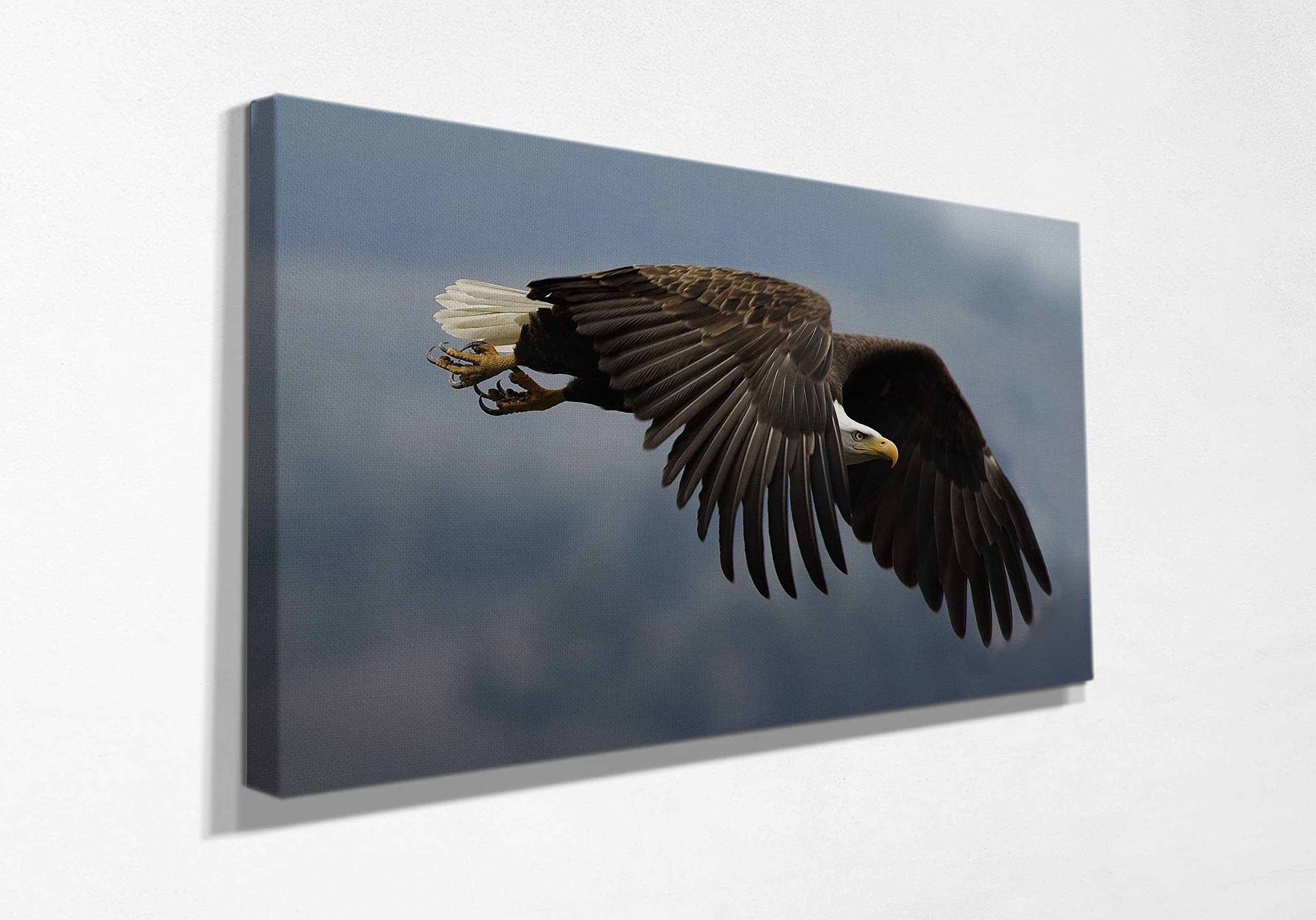 Bella Tela Flying Bald Eagle Canvas Wall Art - Handmade Framed Poster for Living Room, Kitchen, Bedroom Decor - Ready to Hang (19x28 inches) - Perfect for Home, Office & Gift Giving