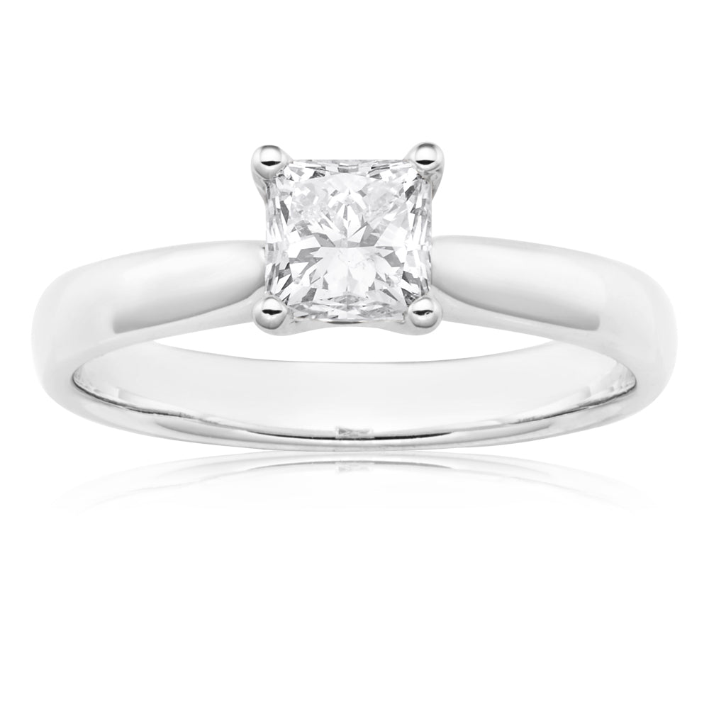 1.00 Carat Princess Cut Solitaire Diamond Ring - 18K White Gold Certified Engagement Ring for Women - Perfect for Proposals, Anniversaries & Special Occasions