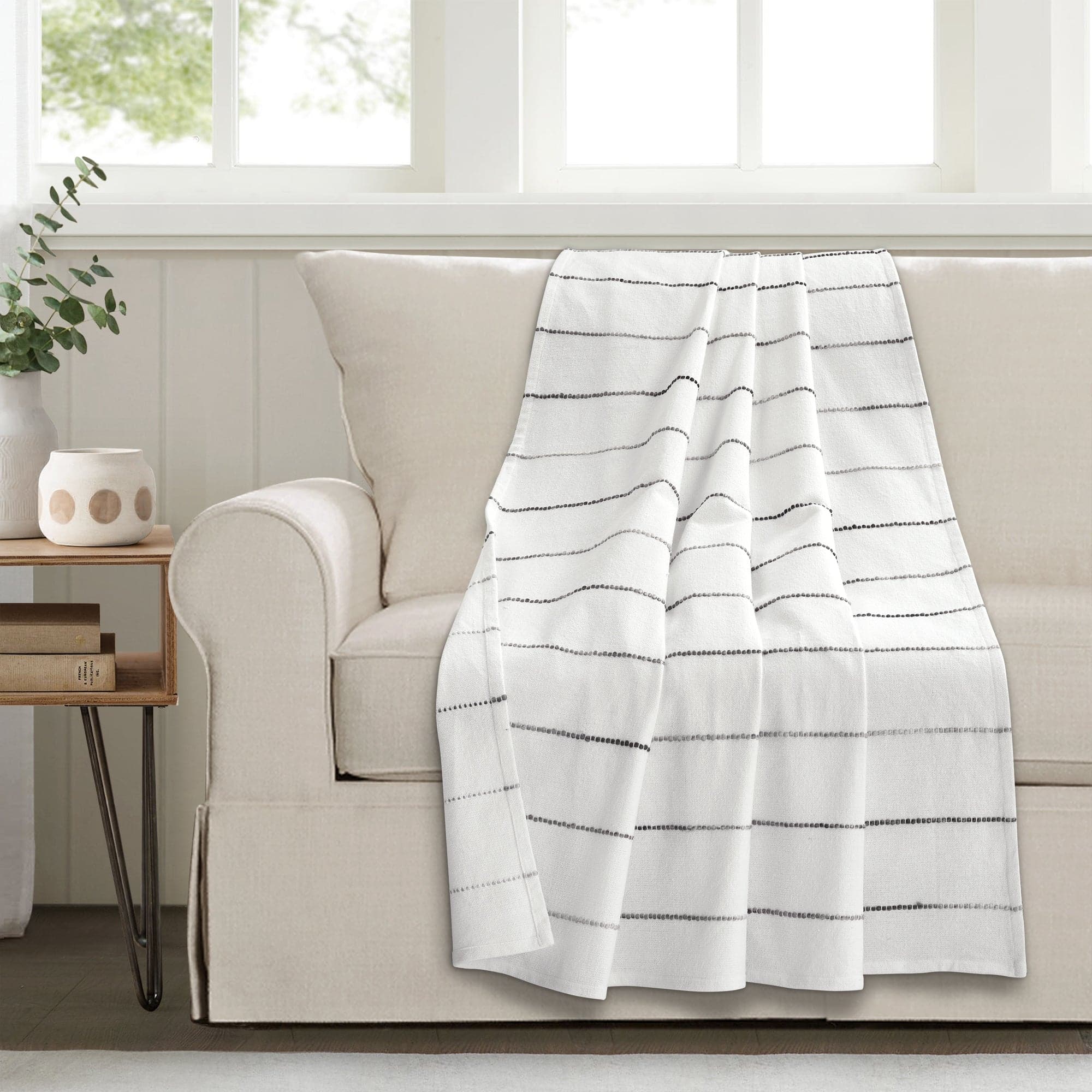 Ombre Stripe Yarn Dyed Recycled Cotton Blend Throw Blanket - Soft Eco-Friendly Couch Throw for Living Room, Bed & Home Decor