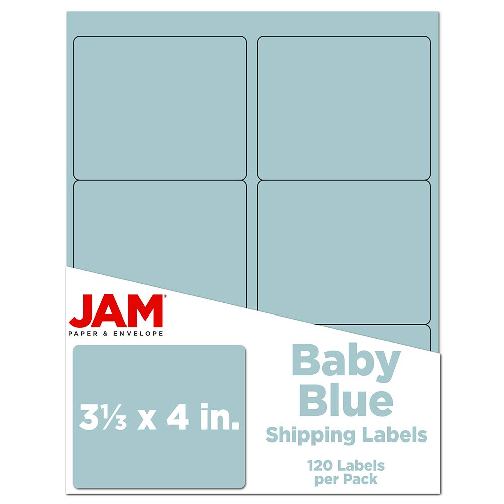 JAM PAPER Shipping Address Labels - Large 3 1/3 x 4 Inch - Baby Blue - 12 Packs of 120 Labels - Perfect for Mailing, Packages & Business Shipping Needs