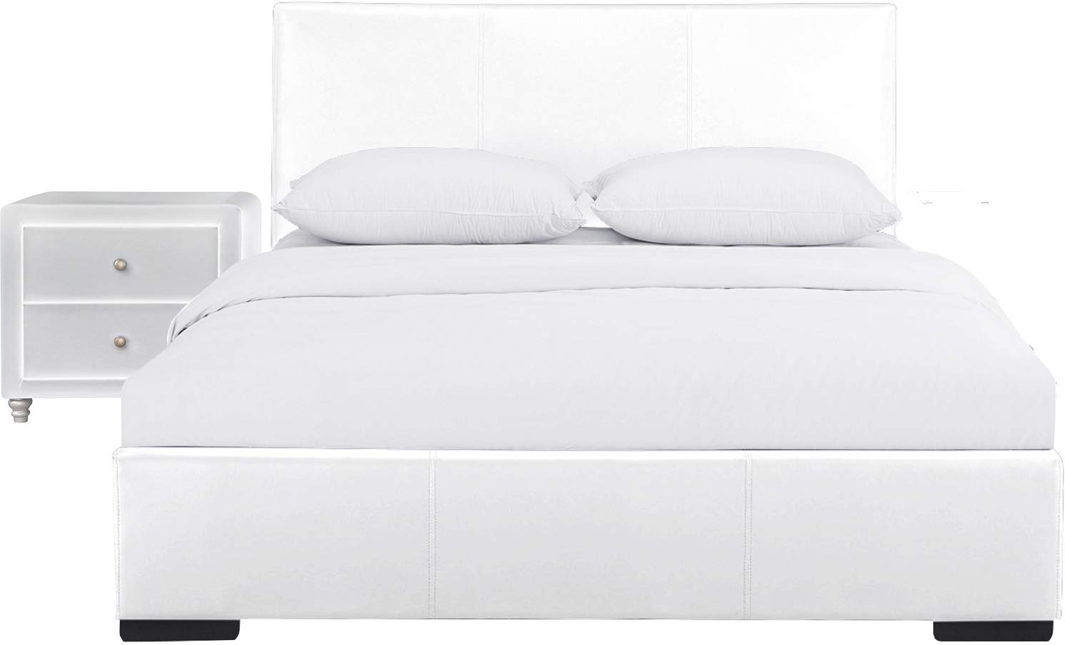 Camden Isle Hindes Upholstered Full Size Platform Bed with Nightstand - White Upholstered Bed Frame for Modern Bedroom Decor | Perfect for Small Spaces & Guest Rooms