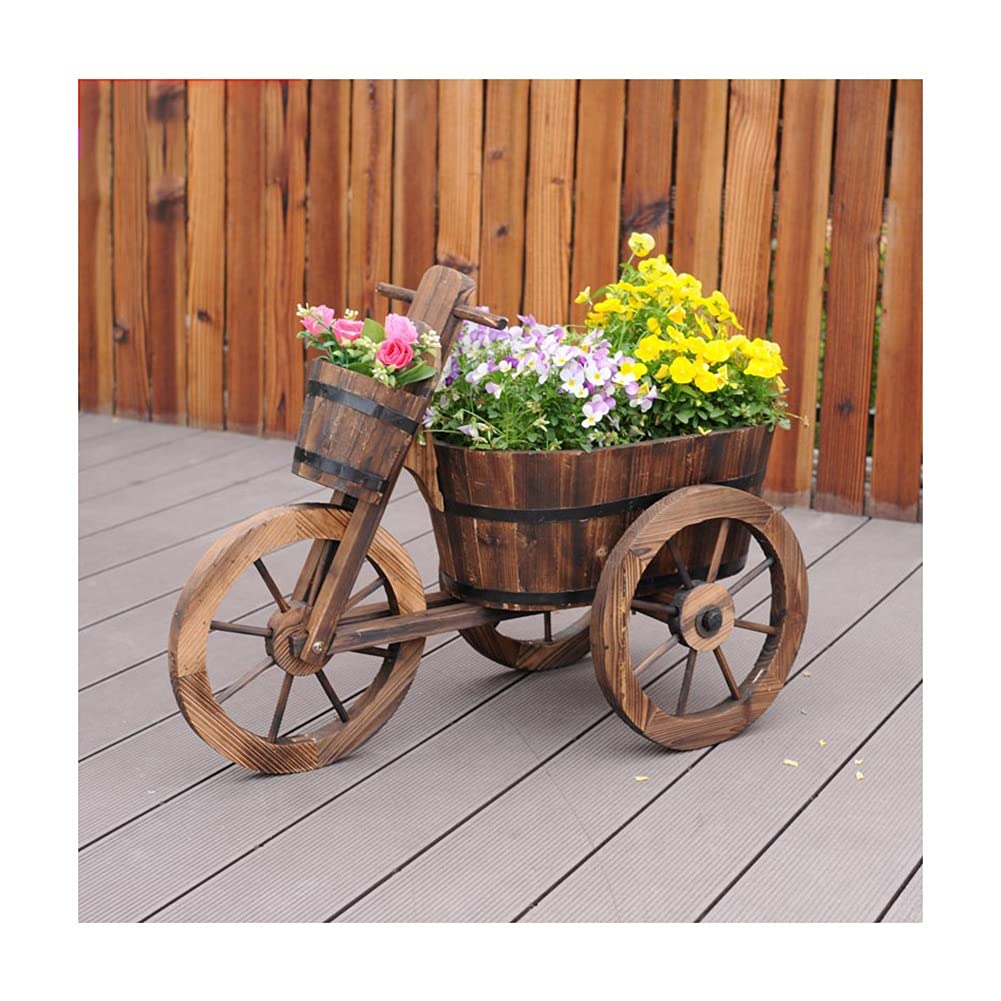 GZHENH Wooden Barrel Planter - Rustic Wagon Flower Pot Stand for Indoor & Outdoor Garden, Balcony, Office Decor - Retro Style Planter (Brown, 78x56cm) - Perfect for Flowers, Herbs, Succulents & Home Decoration
