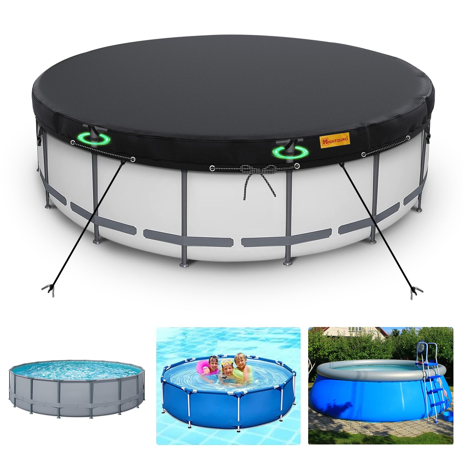 18Ft Round Pool Cover for Above Ground Swimming Pools - Heavy Duty Waterproof & Windproof with Ground Nails & Ropes - Dustproof Winter Protection - Perfect for Seasonal Pool Maintenance and Winterization (Black)