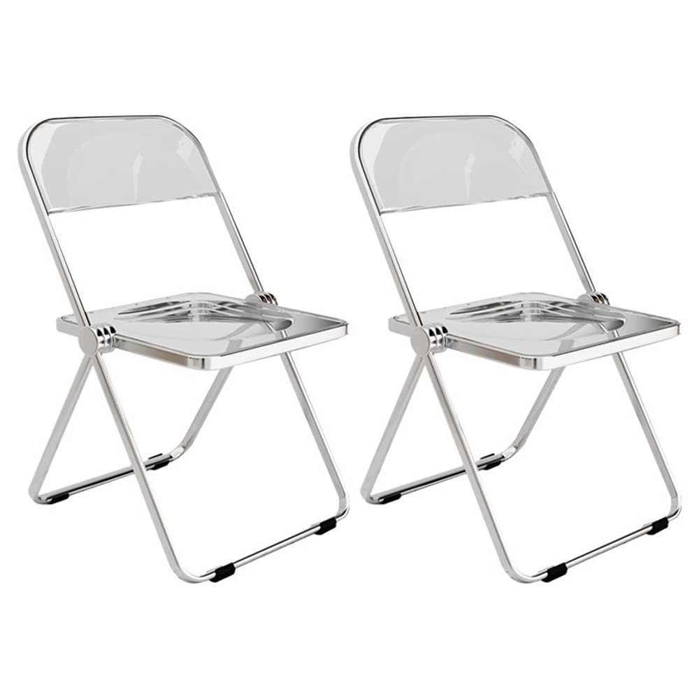 Modern Clear Acrylic Stackable Folding Chairs - Set of 2, Lightweight Plastic Dining Chairs for Home, Office, and Events - Space-Saving Armless Design for Parties, Weddings, and Outdoor Gatherings