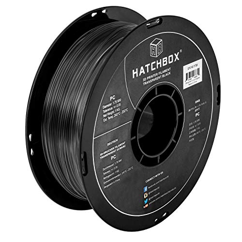 HATCHBOX PC Polycarbonate 3D Printer Filament - 1.75mm, 1kg Spool, High-Temperature Resistant, Transparent Black, +/- 0.05mm Dimensional Accuracy - Perfect for Functional Prototypes, Automotive Parts & Engineering Applications