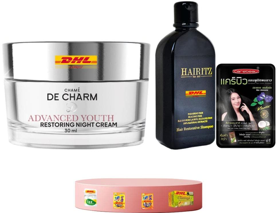 De Charm Advanced Youth Restoring Night Cream 30ml & Anti-Hair Loss Restorative Shampoo 250ml Set - Anti-Aging Skincare & Hair Growth Treatment for Women & Men - Perfect for Nighttime Routine & Hair Care Regimen - Fast DHL Shipping by Beauty Good Shops