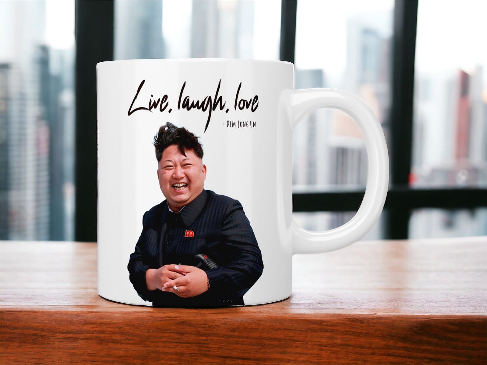 Kim Jong Un 'Live, Laugh, Love' Coffee Mug - Funny Novelty Gift for Political Satire Fans - Perfect for Office Humor & Tea Time Conversations