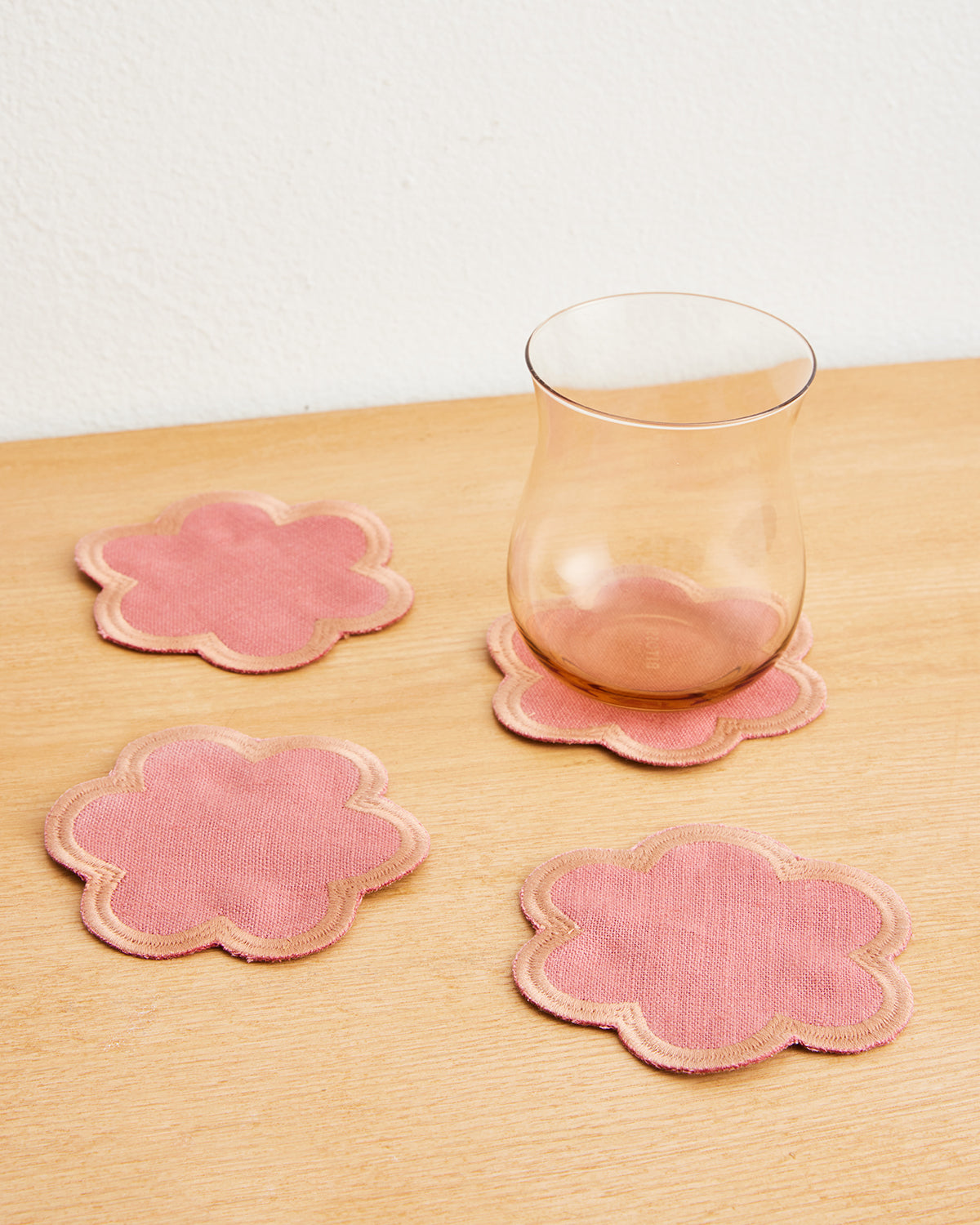 100% French Flax Linen Cloud Coasters Set of 4 - Pink Clay & Hazelnut Natural Fiber Drink Coasters for Coffee Table, Dining Table, and Home Decor