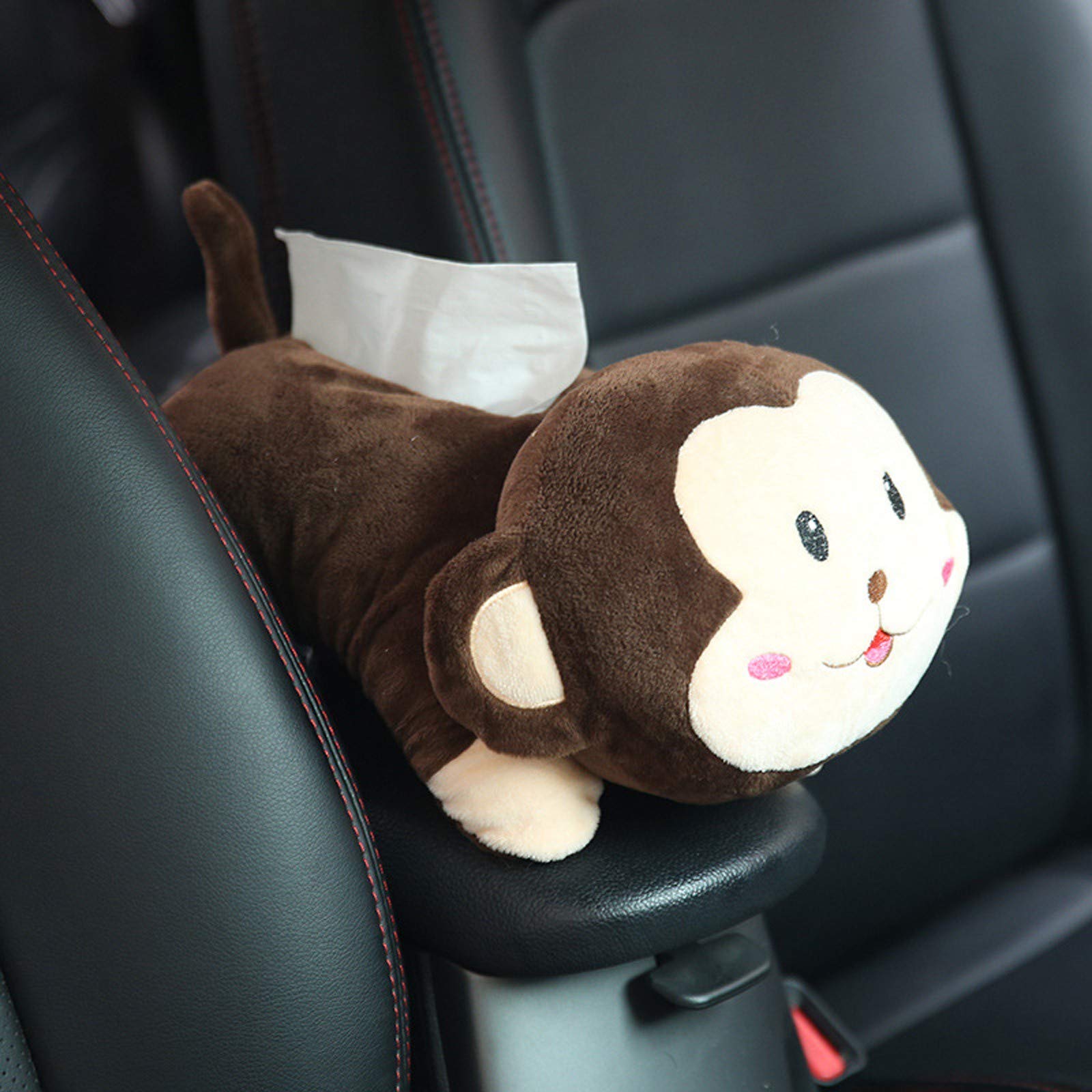 iOPQO Cartoon Monkey Tissue Box Cover - Soft Plush Paper Holder for Car, Bathroom, Bedroom, Kitchen & Office - Cute Animal Napkin Dispenser for Home Decor and Gift Giving