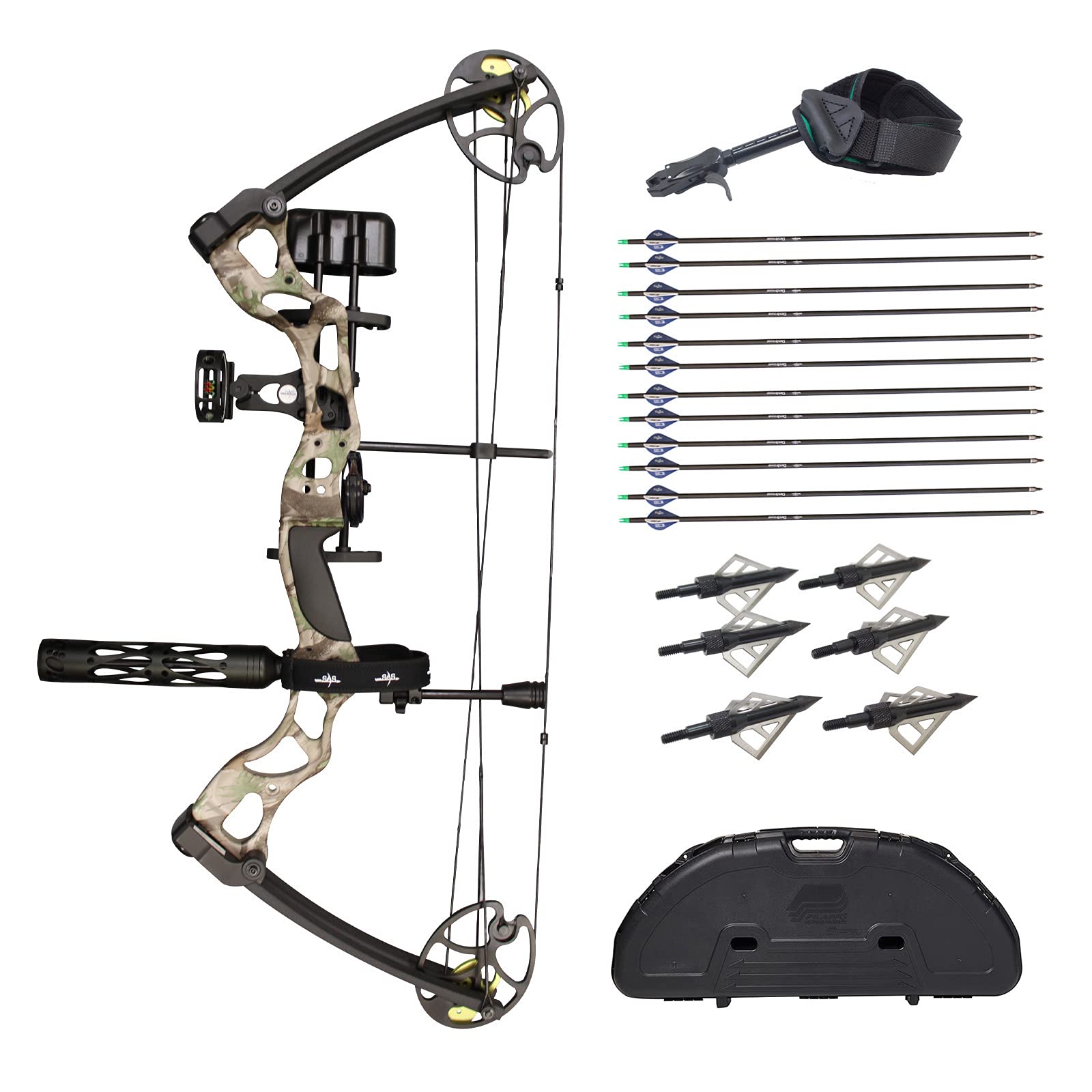 Southland Archery Supply Outrage 70 Lbs 31'' ATA Hunting Compound Bow with Pro Travel Package - Camo Pattern for Outdoor Hunting & Target Practice