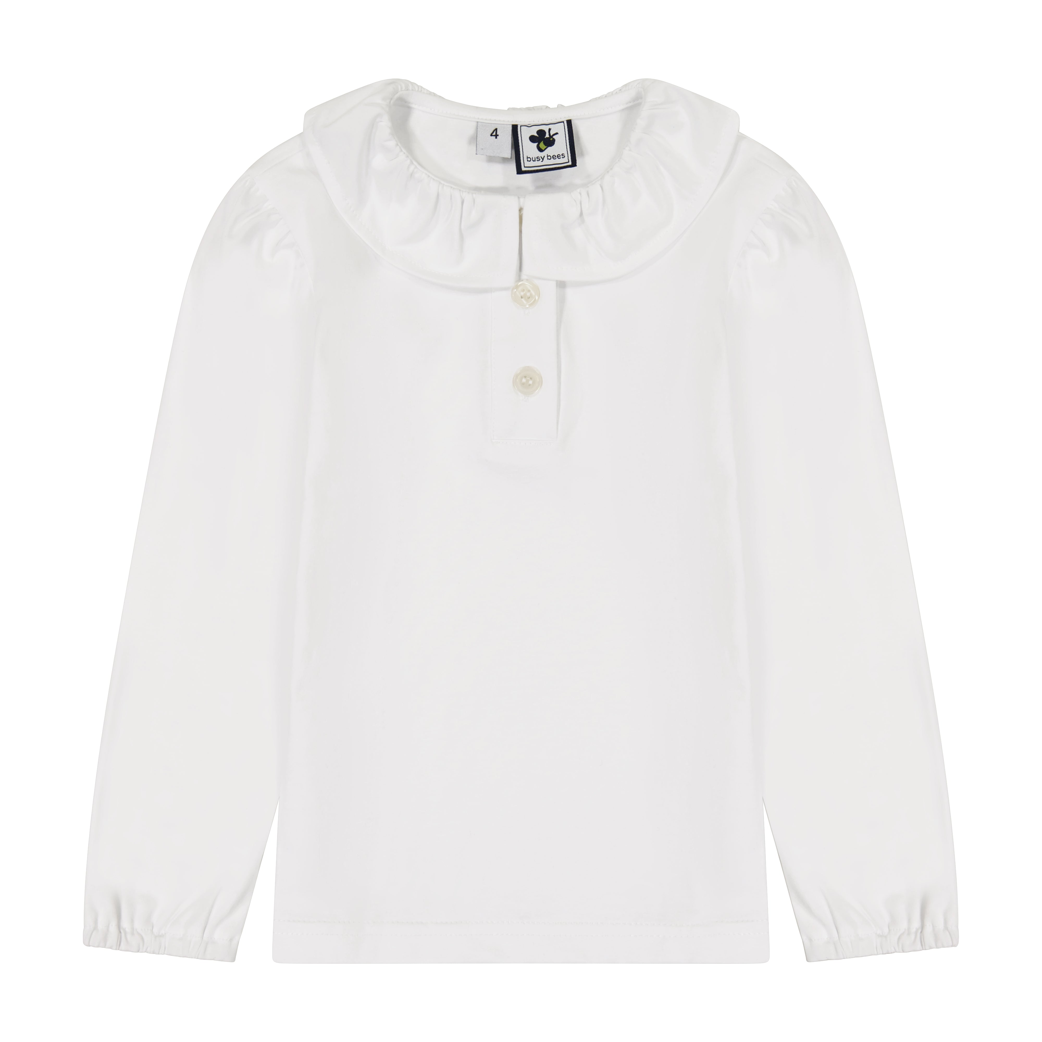 Eliza Girls Ruffle Knit Long Sleeve Polo Shirt - White Cotton Casual Top for School, Playdates & Family Outings