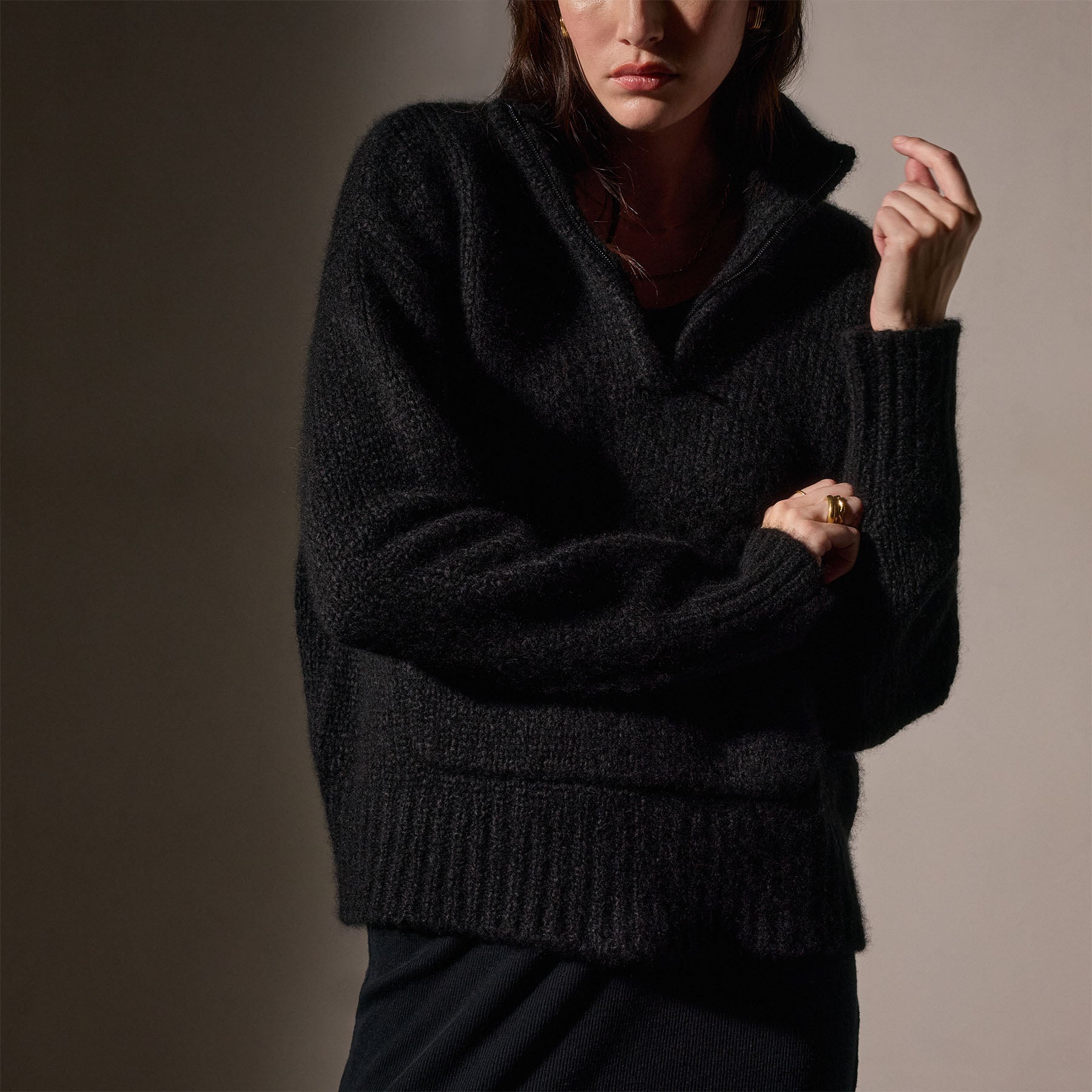 Luxury Cashmere Blend Half Zip Sweater for Women & Men - Soft Winter Pullover, Warm Knit Top - Perfect for Office, Travel & Casual Outings (Black)