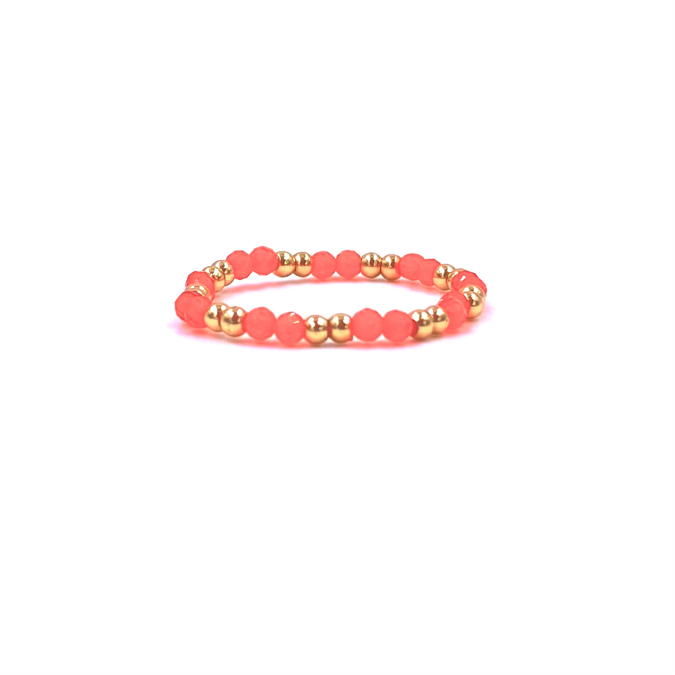 Ashley Gold Stainless Steel Gold Plated Enamel Orange & Gold Beaded Stretch Ring - Fashion Jewelry for Women, Party Accessories, Gift Ideas