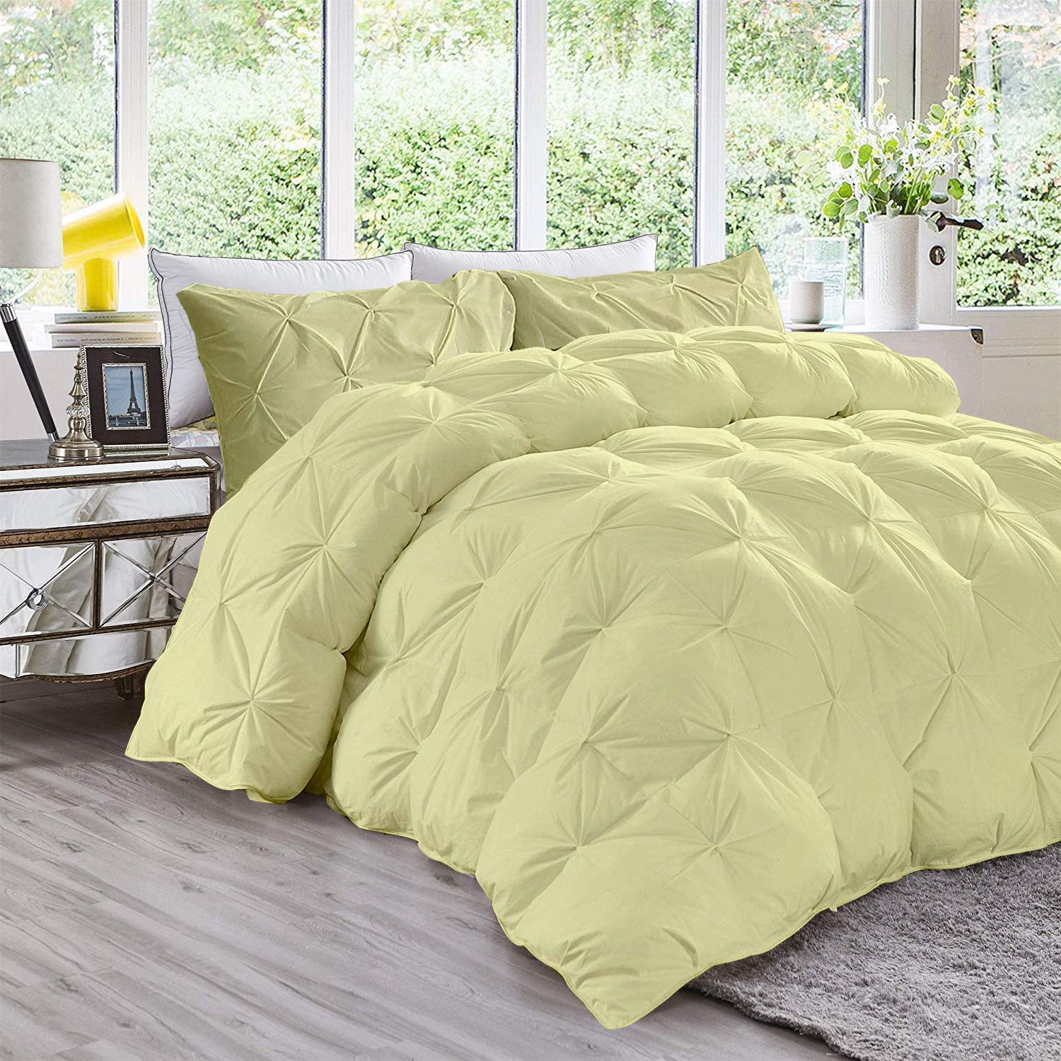 Pinch Pleated 100% Cotton Lightweight All-Season Down Alternative Comforter - Soft Quilted Cooling Bedding for Warm Weather & Hot Sleepers (Full/Queen, Ivory) - Perfect for Summer Nights, Guest Rooms & Temperature Regulation