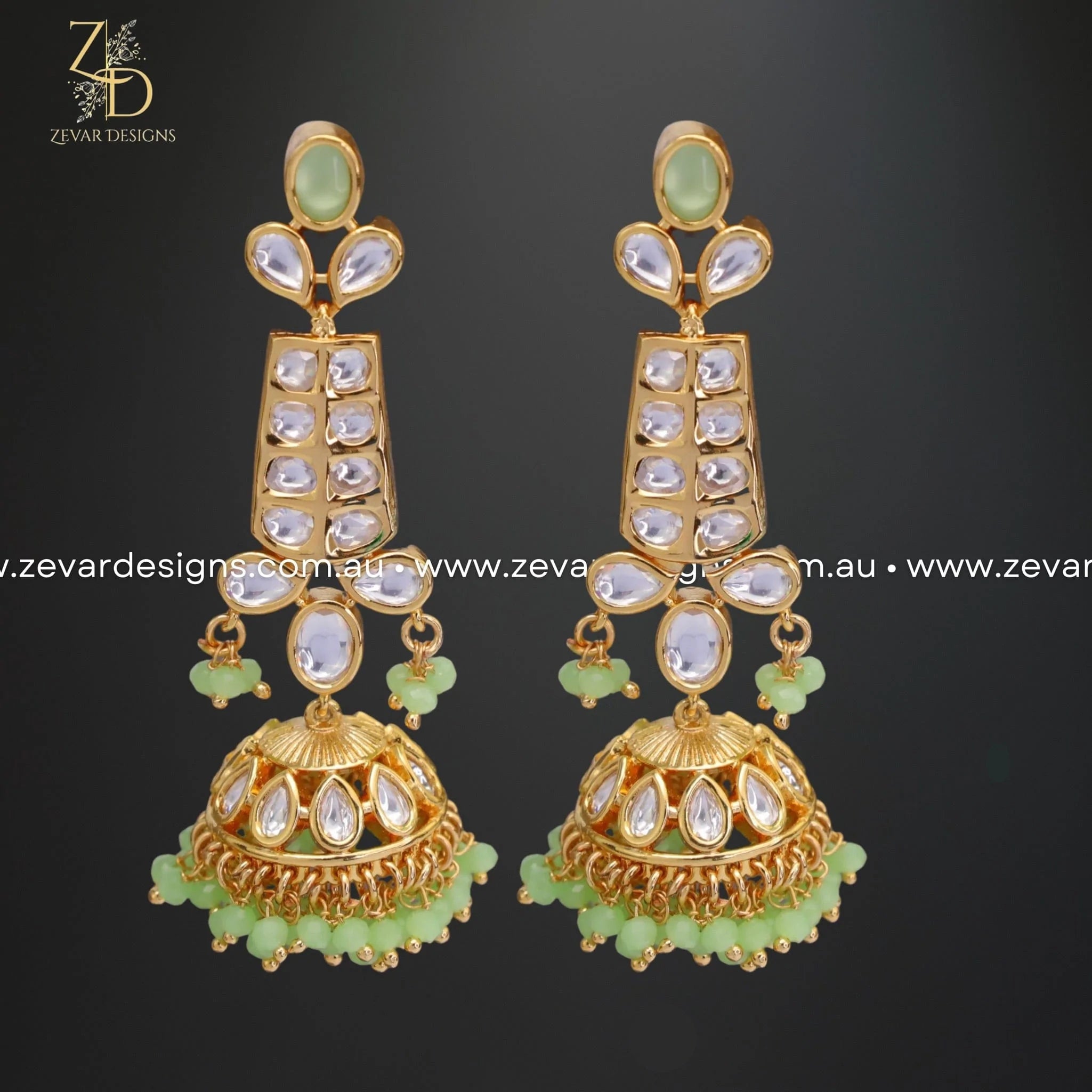 Kundan Jhumki Mint Green Beaded Earrings | Traditional Indian Jewelry for Women | Perfect for Weddings, Parties & Festive Occasions