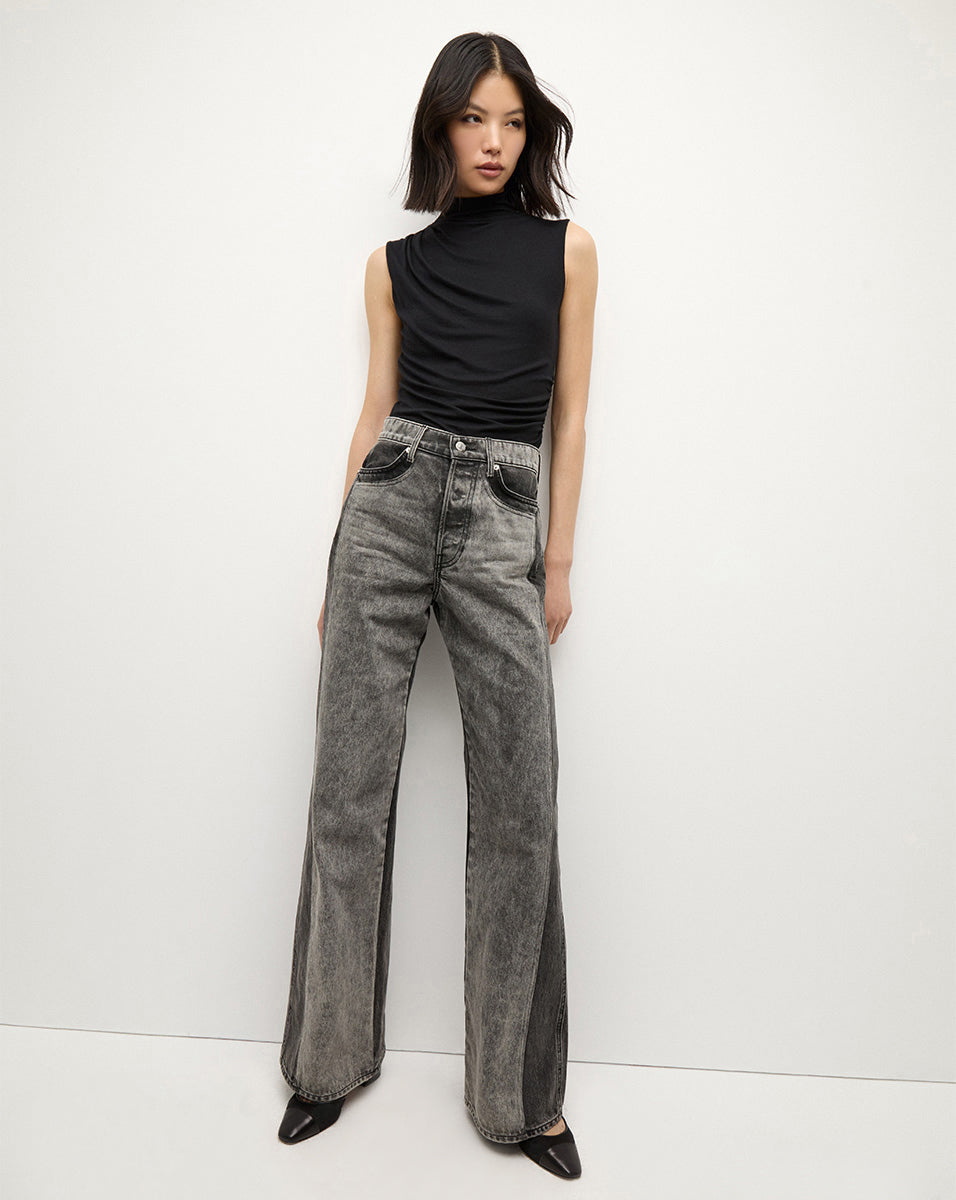 Taylor Two Tone Wide Leg Jeans for Women - High Waist Distressed Denim Pants, Comfortable & Stylish for Casual Outfits, Date Night, and Weekend Wear
