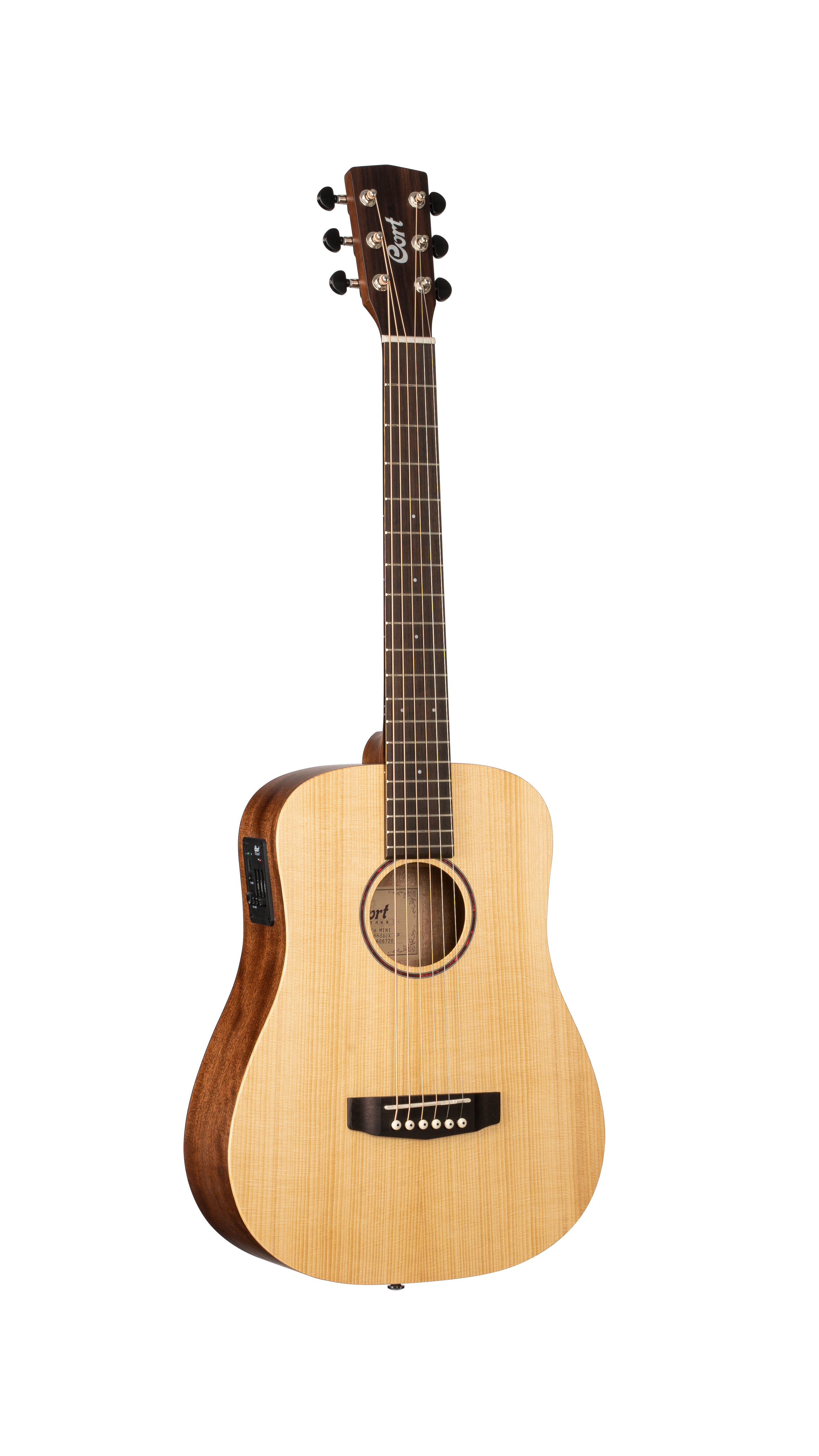 Cort Earth MINI E Adirondack Acoustic Guitar - Open Pore Natural Finish with Gig Bag - Perfect for Camping, Beach & Outdoor Performances