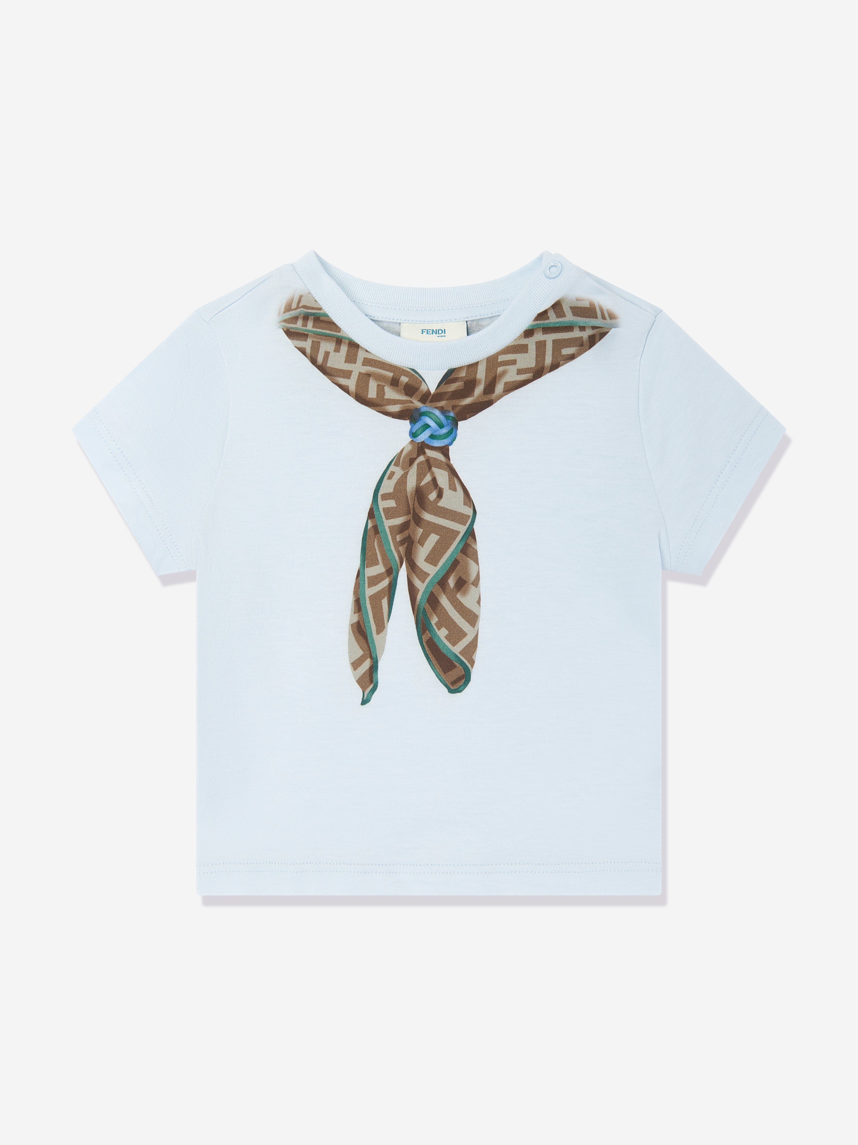 Baby Boys Scarf Print Blue T-Shirt - Soft Cotton Short Sleeve Tee for Toddlers | Perfect for Playdates, Family Outings & Photo Shoots