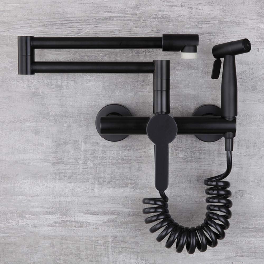 Wall-Mounted Foldable Black Kitchen Mixer Tap - Dual Water Outlet for Hot & Cold, Rotating & Retractable Faucet - Perfect for Compact & Modern Kitchen Sinks