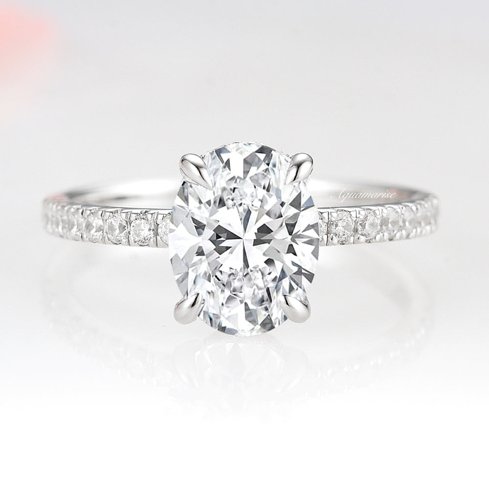 Elle Hidden Halo Moissanite Engagement Ring 14K White Gold - Sparkling Wedding Band for Brides, Anniversary Gift, Proposal Jewelry