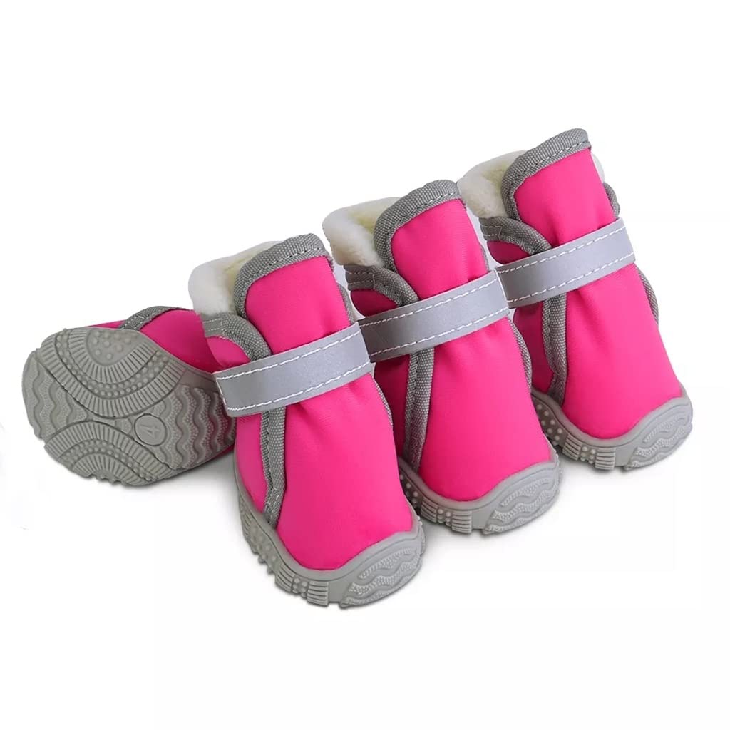 Waterproof Winter Dog Boots for Small Dogs & Puppies - 4pcs Anti-Slip Snow Booties with Warm Thick Sole (Rose, Size 2) - Perfect for Rainy Days, Snowy Walks & Outdoor Adventures