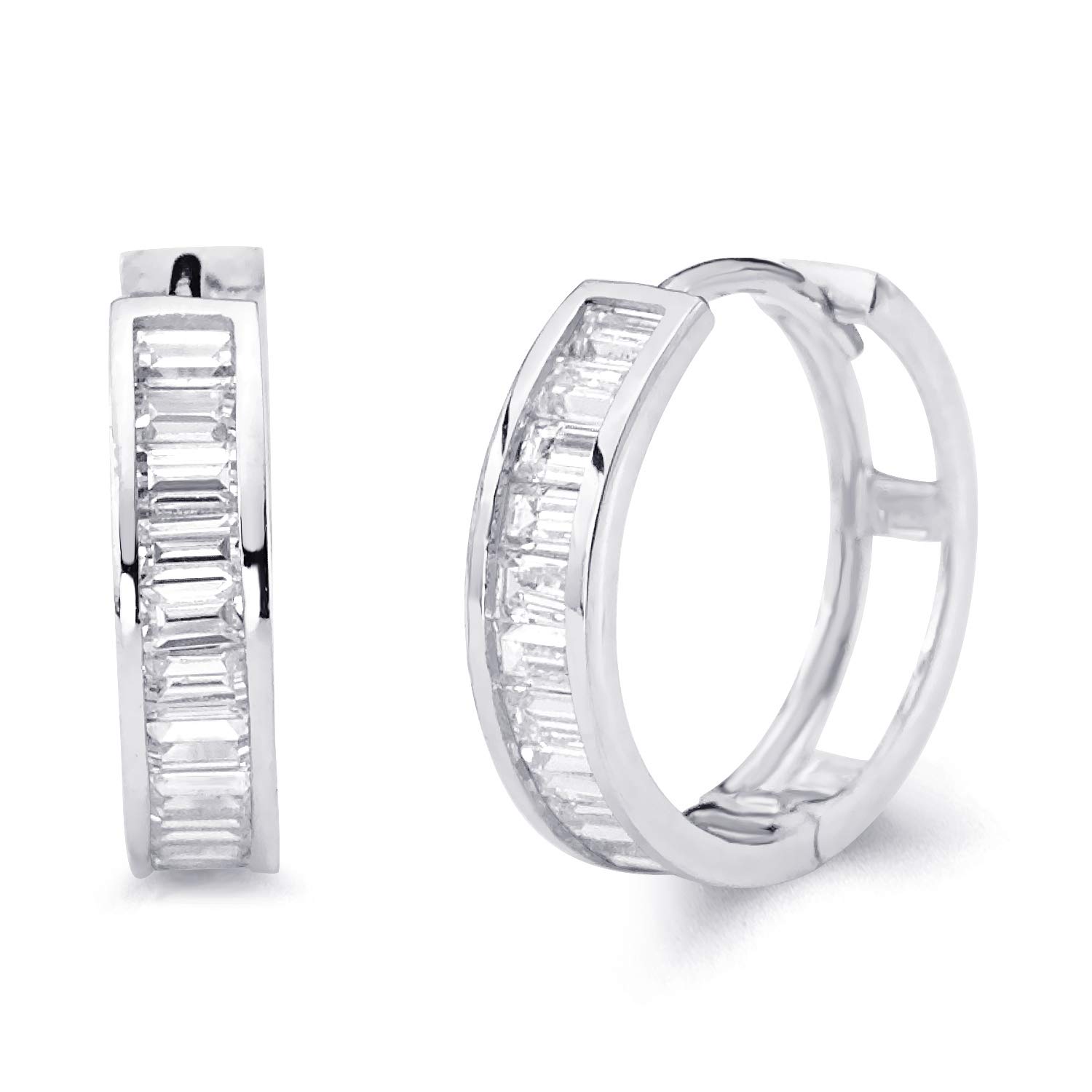 14K Real Yellow or White Gold 4mm CZ Channel Set Hoop Huggie Earrings (15x15mm) – Elegant Everyday Jewelry for Women, Perfect for Parties, Weddings & Gifts