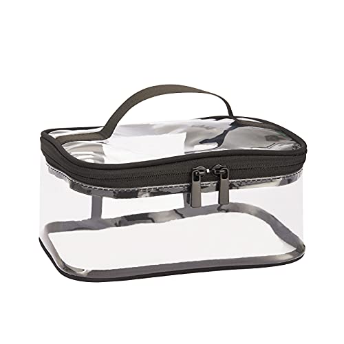TSA Approved Clear Travel Toiletry Bag - Waterproof Transparent PVC Cosmetic Makeup Organizer with Zipper & Handle (Medium, Black) - Perfect for Air Travel, Gym & Daily Essentials Storage