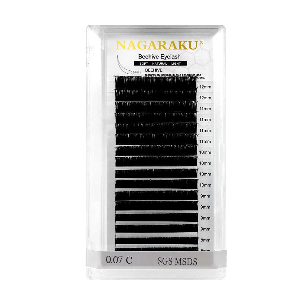 NAGARAKU 0.07mm C Curl Individual Eyelash Extensions - Matte Black Clusters, 16 Rows, 16mm Length for Longer Lasting Volume | Professional Salon Quality Lash Supplies | Perfect for Bridal, Party & Everyday Glam Looks