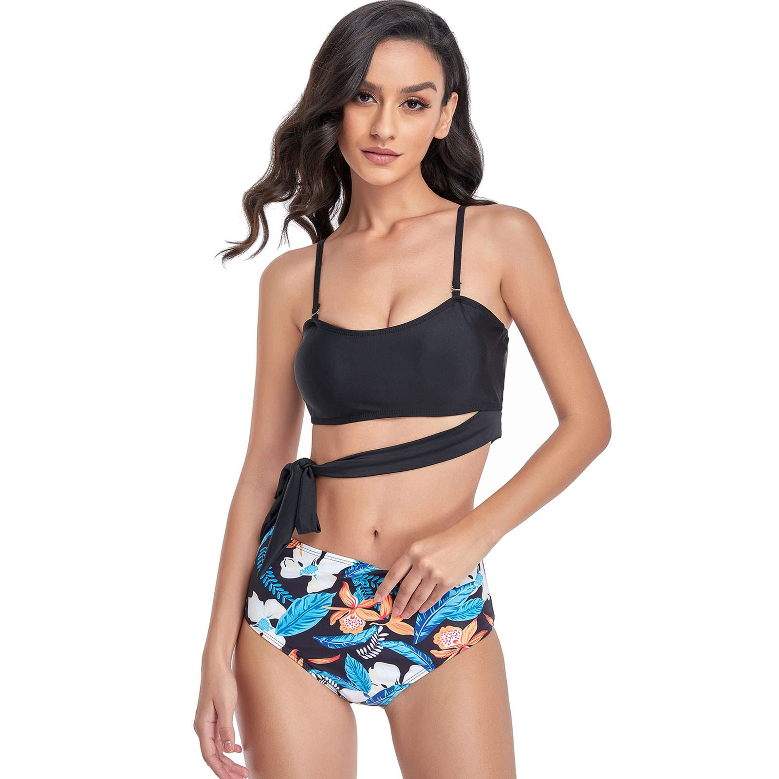 **Kenime Women's 2-Piece Swimsuit - Bowknot Bikini Top & Floral Bikini Bottoms - Sexy Two-Piece Bathing Suit for Beach, Pool, Vacation & Summer Fun**