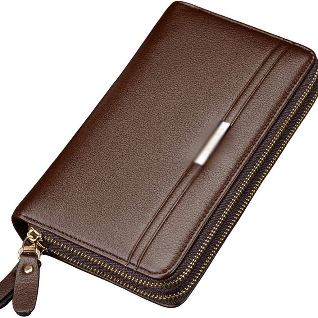 Premium Men's Leather Wallet with Zipper - RFID Blocking Business Card Organizer & Credit Card Holder - Slim Wristlet Purse for Daily Use, Travel, and Business Meetings