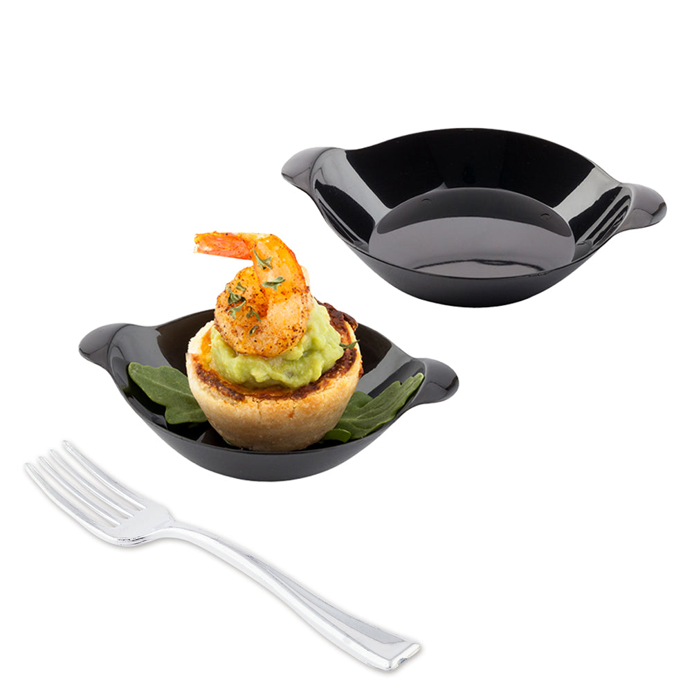 100-Pack Black Oval Plastic Mini Handled Plates (3.75