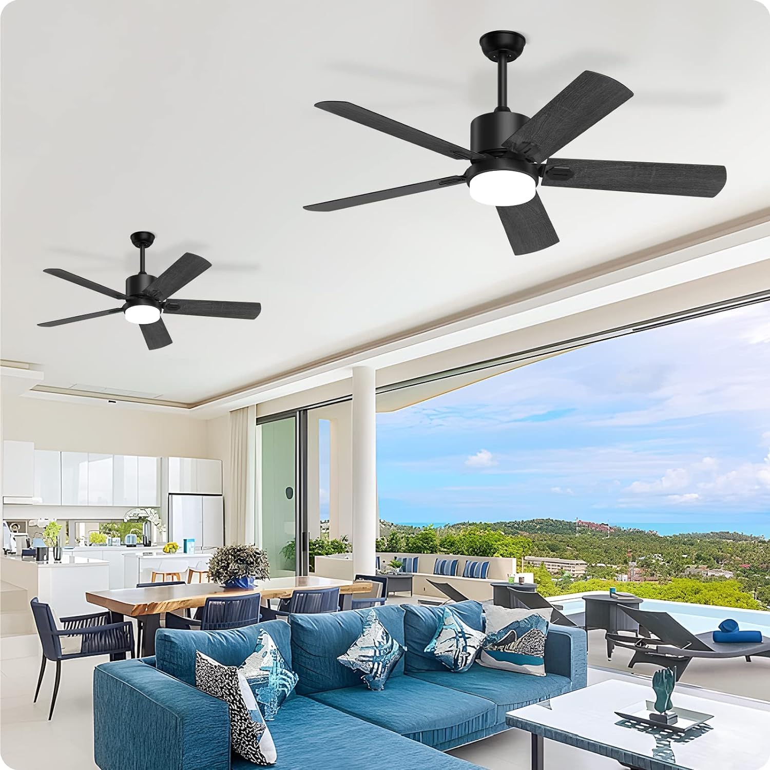 Black Ceiling Fan with Light - 6 Speed Adjustable, Noiseless DC Motor for Living Room & Bedroom - Walnut