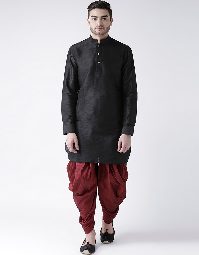 Elegant Black Kurta Art Dupion Dhoti Set for Men | Traditional Indian Ethnic Wear | Perfect for Weddings, Festivals & Cultural Events