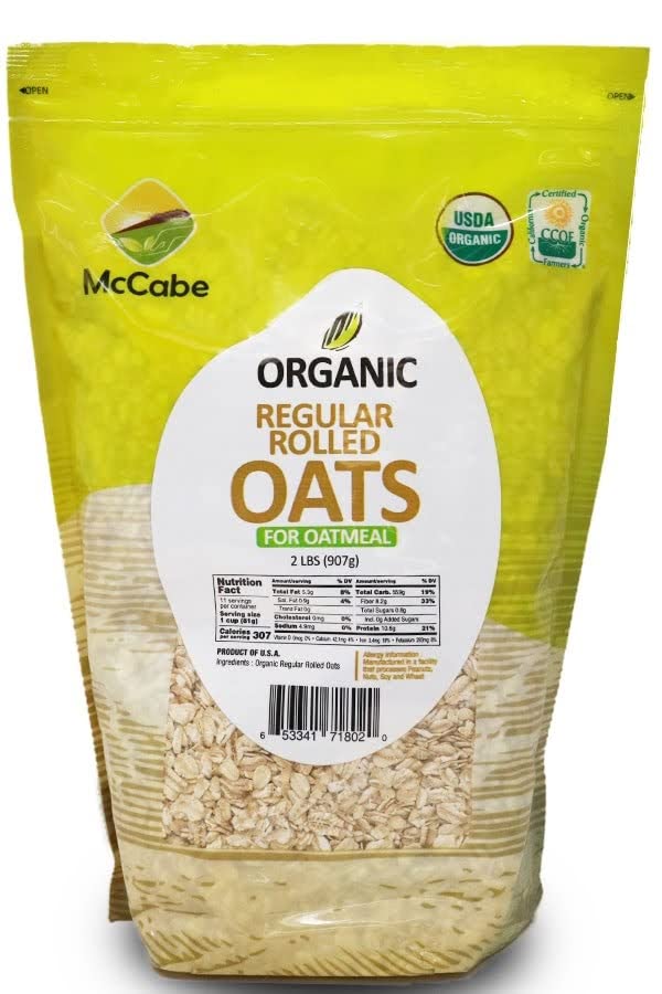 Organic Rolled Oats by McCabe - USDA & CCOF Certified | High in Fiber & Minerals | 2Lbs Pack | Perfect for Breakfast, Baking & Healthy Snacks | Made in USA