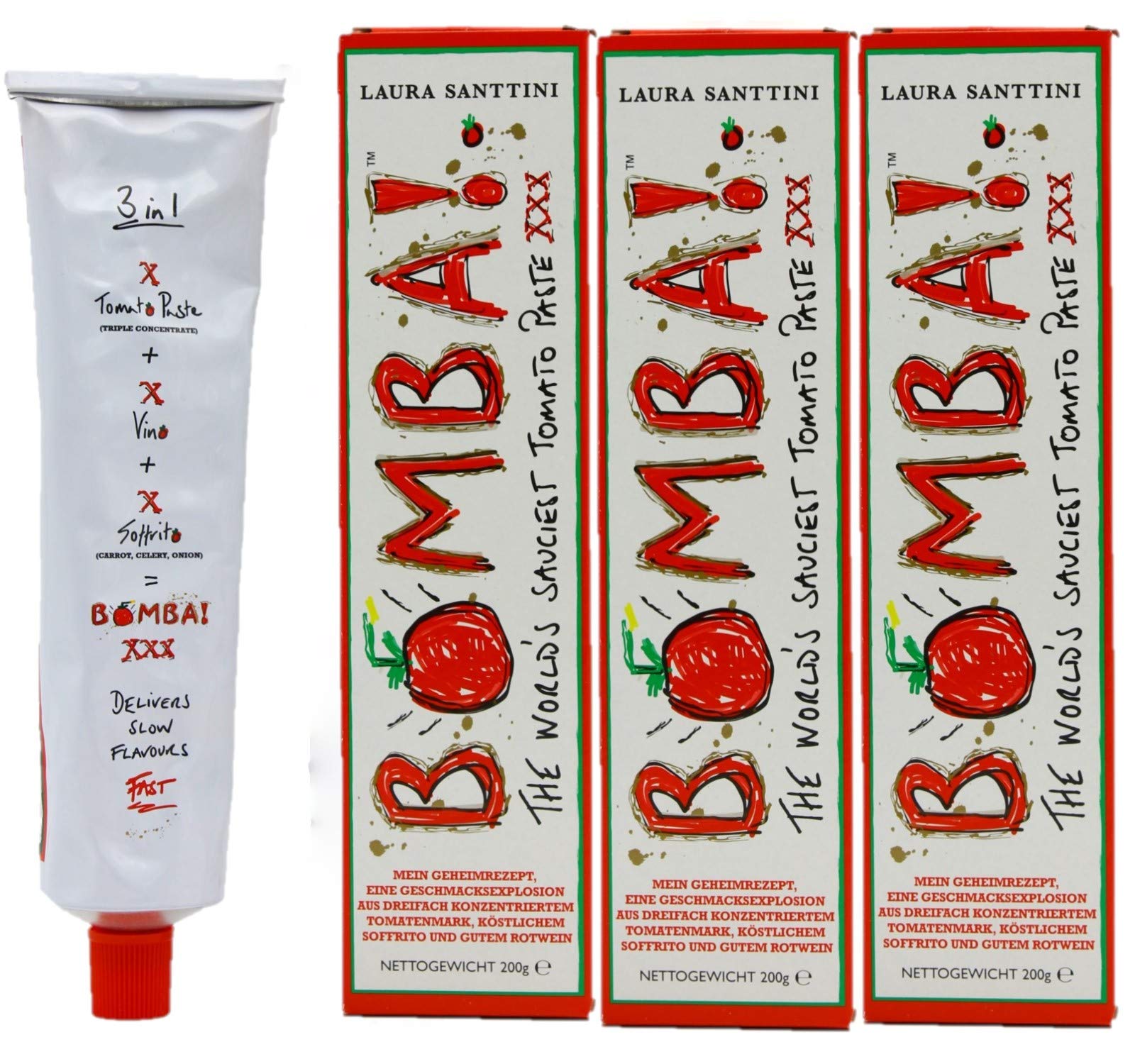 3 Pack Laura Santtini Bomba Tomato Paste - 200g Each | Premium Italian Seasoned Tomato Concentrate for Pasta, Pizza & Cooking