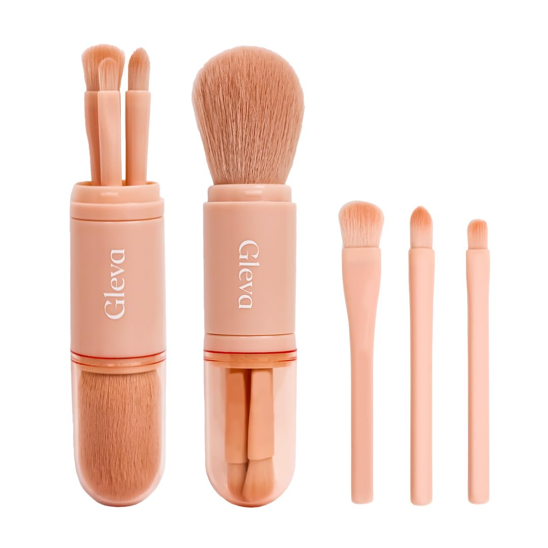 Gleva 4-in-1 Travel Makeup Brush Set - Mini Lip & Eye Shadow Brushes for Women | Perfect for On-the-Go Touchups
