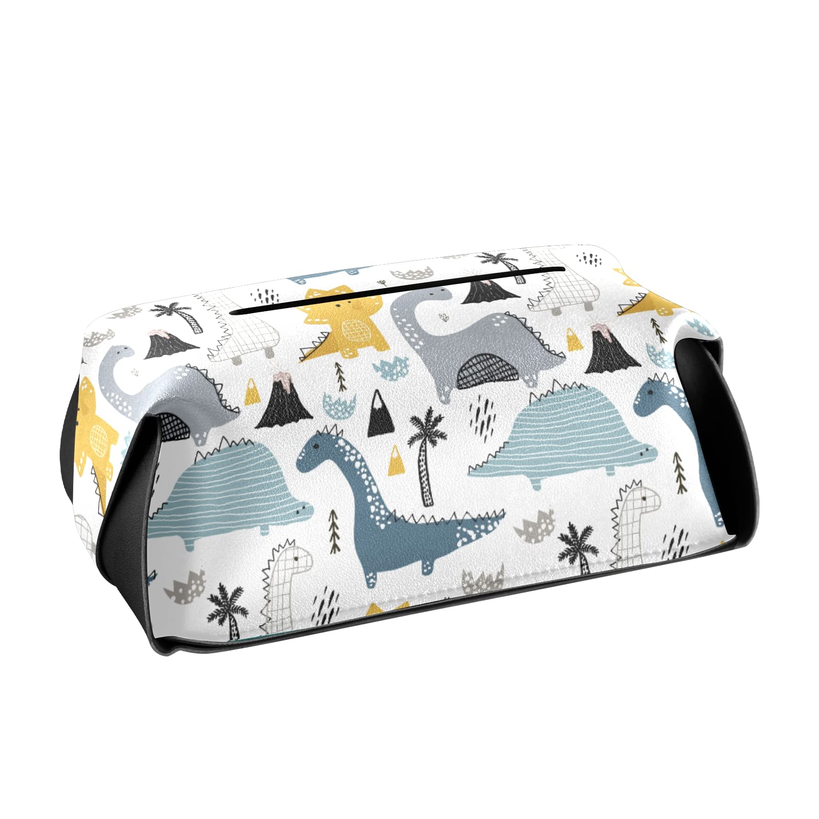 Cute Dino Dinosaur Leather Tissue Box Cover - Decorative Tissue Holder for Bathroom, Bedroom, Office, Nightstand & Vanity | Fits Standard Rectangular Tissue Boxes | Perfect for Kids Room Decor & Home Accessories
