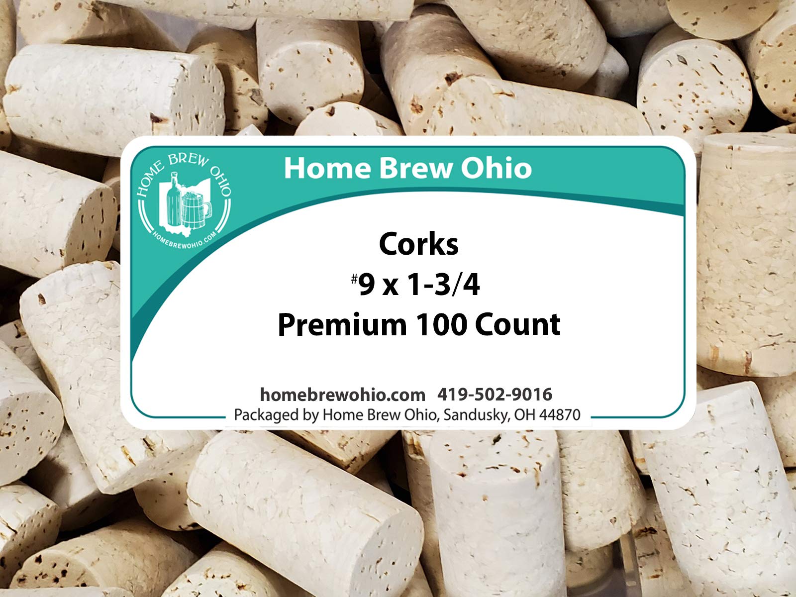 Premium Wine Corks 100 Count - Home Brew Ohio 9 X 1 3/4 Natural Cork Stoppers for Wine Bottles, Home Brewing & DIY Winemaking Supplies - Perfect for Wine Making, Bottling & Gifts