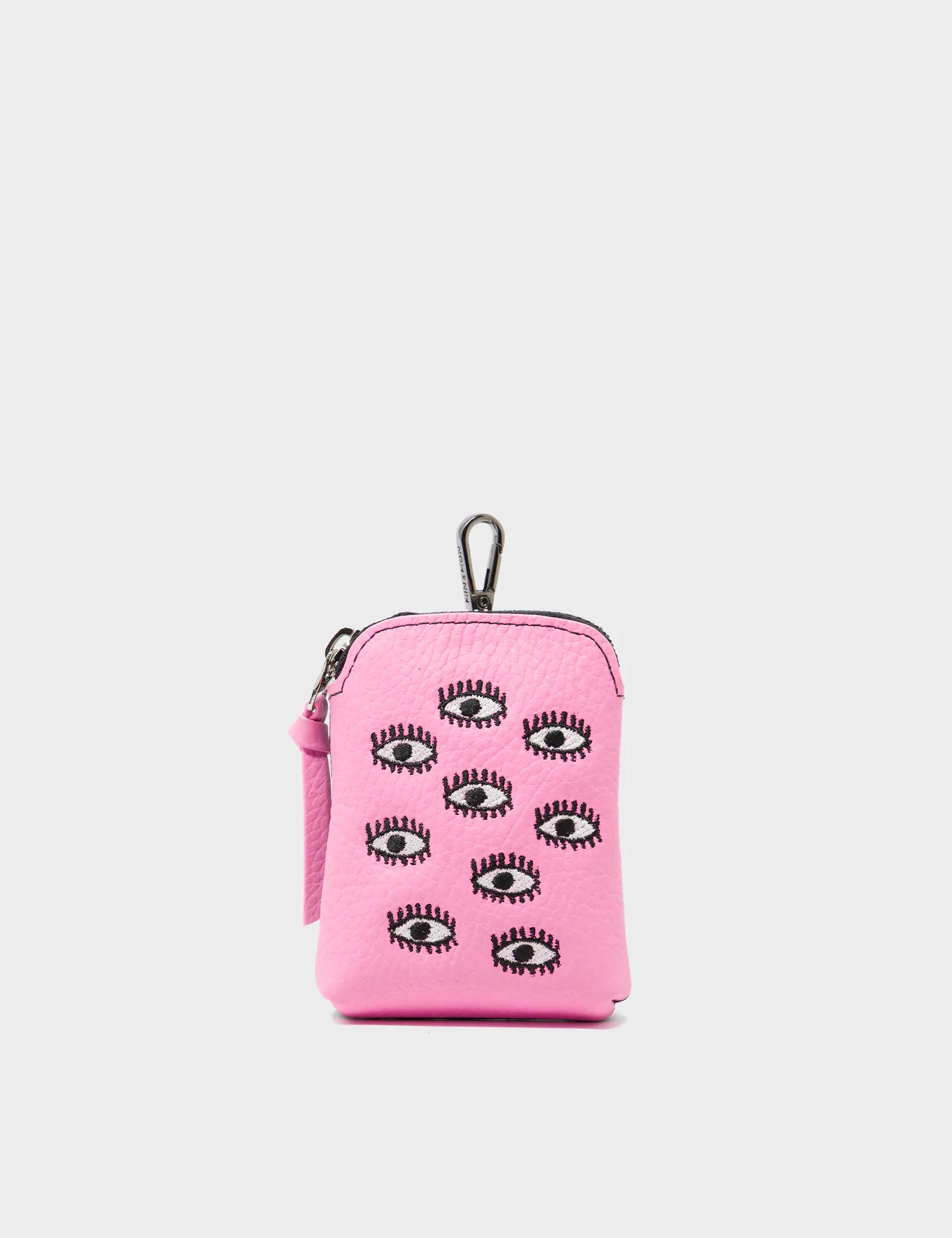 Florence Pouch Charm - Soft Neon Pink Leather Keychain with All Over Eyes Embroidery | Cute Accessory for Bags, Keys & Gifts | Perfect for Women's Fashion & Everyday Use