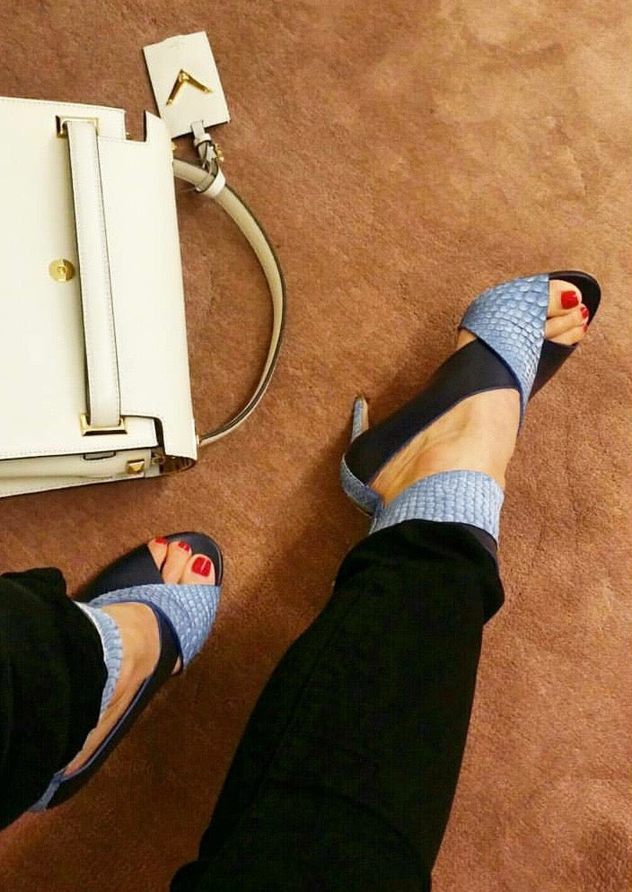 NADJA Blue Python Print Sandals - Stylish Women's Summer Fashion Footwear for Beach, Vacation & Casual Outings