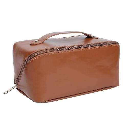 Rozyblue Mart Large Capacity Cosmetic Travel Bag - Premium Leather Makeup Organizer with Handle & Dividers, Wide Opening Design for Easy Access | Perfect for Travel, Home Storage & On-the-Go Beauty Essentials