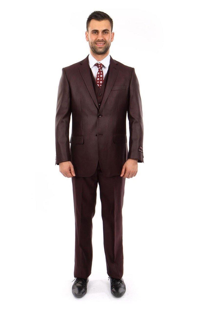 TAZIO COLLECTION BURGUNDY TEXTURED 3 PIECE SUIT for Men | Premium Business Formal Attire | Wedding, Office & Special Occasion Outfit